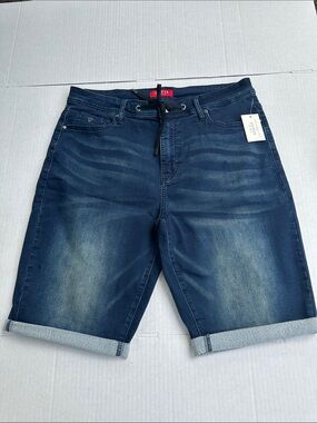 New Guess Men's Navy Blue Denim Jean Shorts with Drawstring SZ 36
